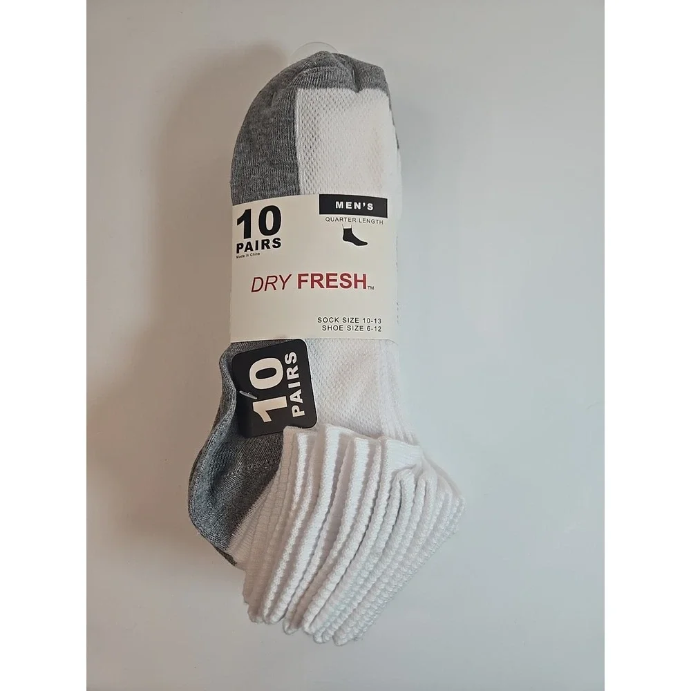 Dry Fresh Socks Men's Quarter Length Size 6-12 10 Pairs White New